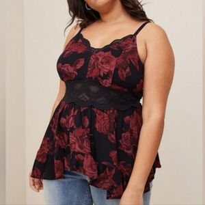 Torrid Black and Red Smocked Top